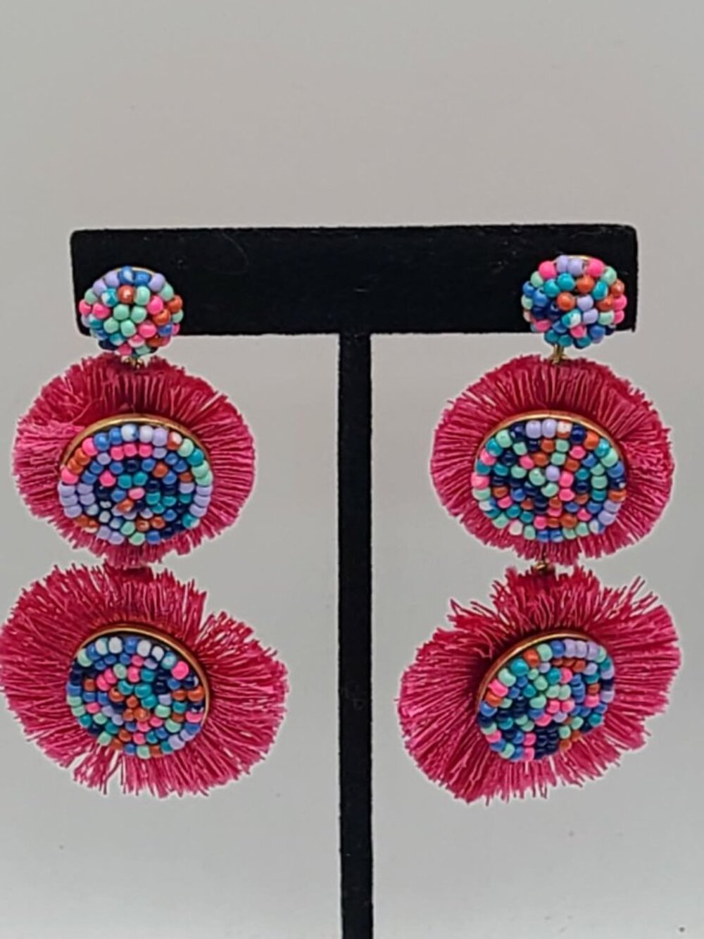 J Crew Pink with Multi Color Beads Earrings